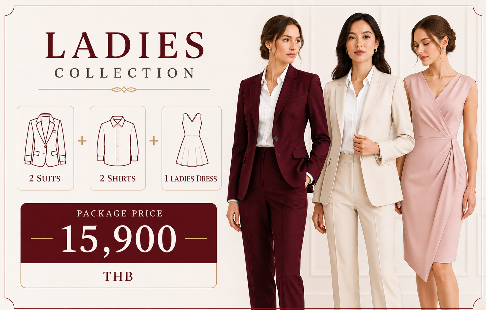 Ladies Collection — 2 suits, 2 shirts and 1 dress, 15,900 THB