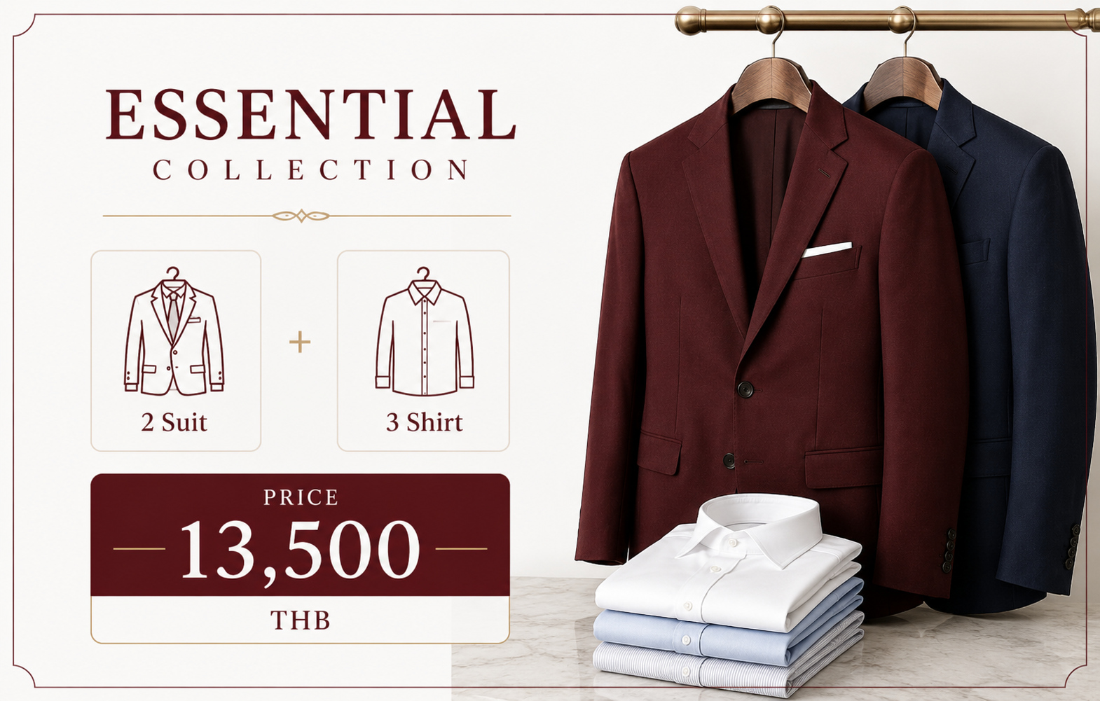 Essential Collection — 2 suits and 3 shirts, 13,500 THB