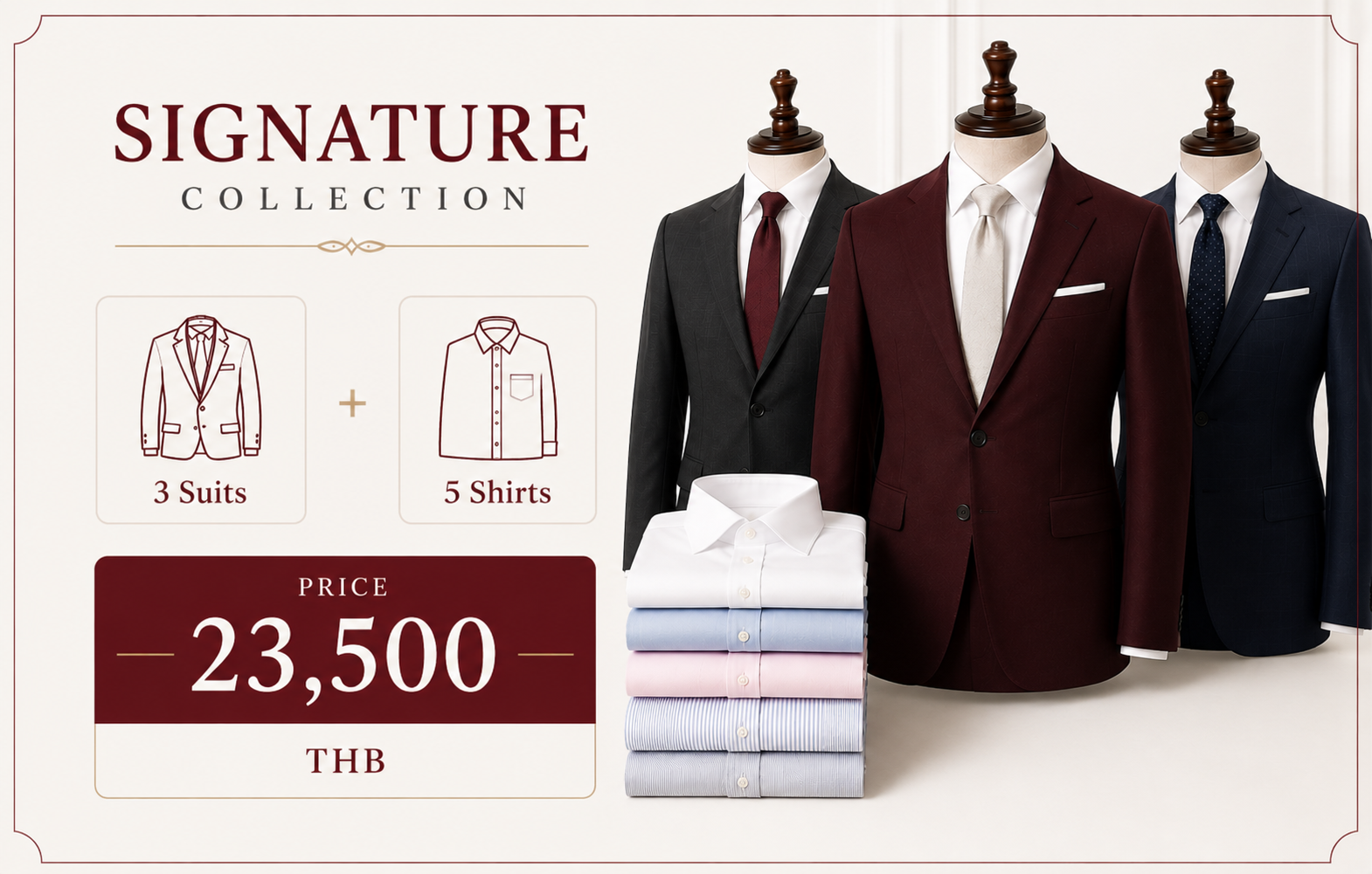 Signature Collection — 3 suits and 5 shirts, 23,500 THB